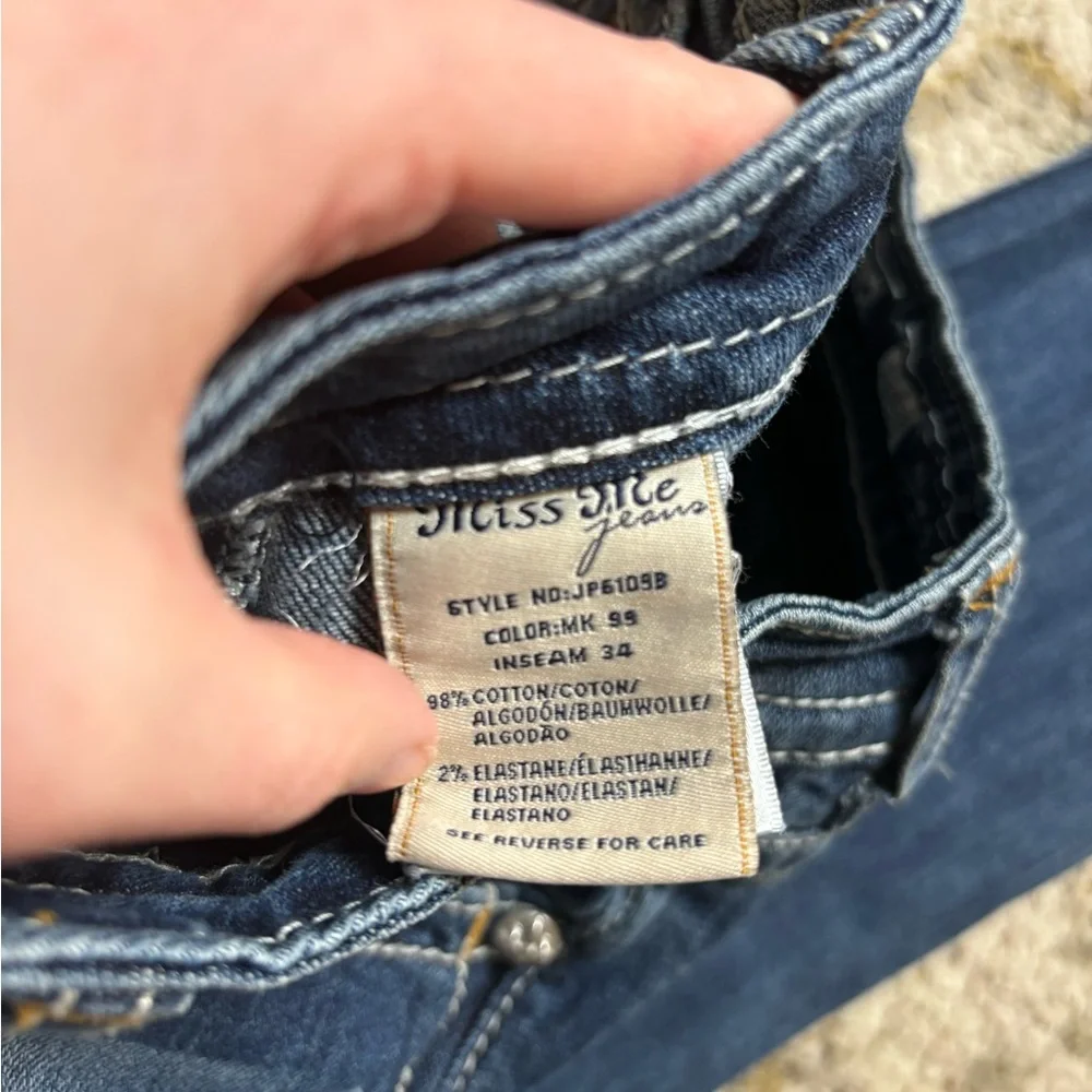 Miss Me Jeans Bootcut Size 30 Dark Wash Mid Rise Denim Rhinestone Pockets - Picture 10 of 10